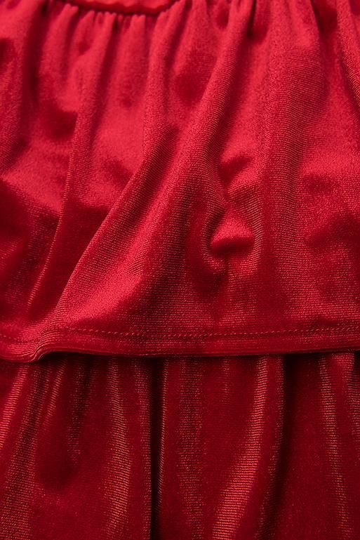 Red velvet dress with ruffles