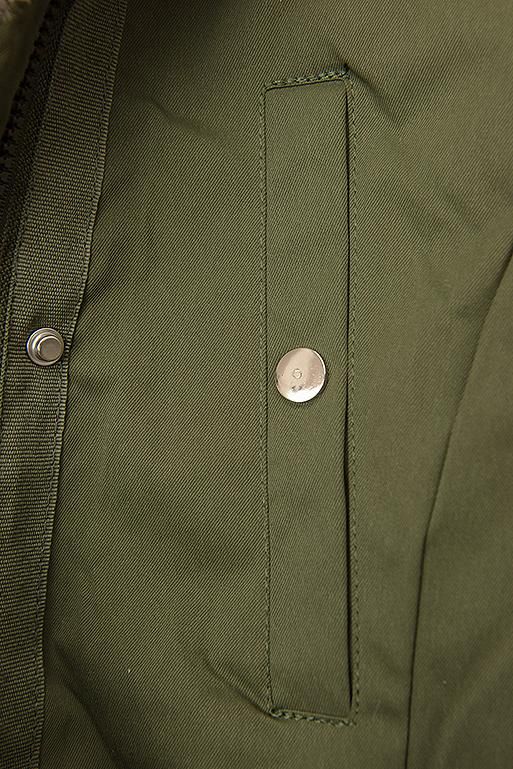 Olive green parka jacket with soft faux fur lining
