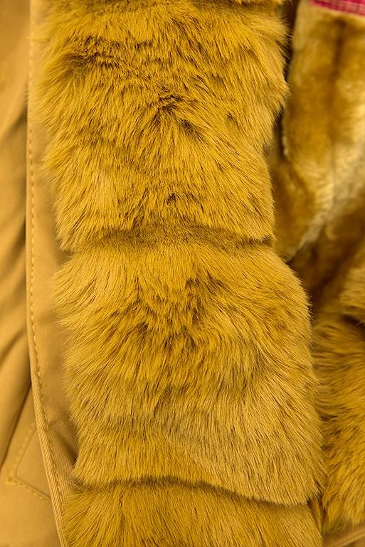 Yellow parka jacket with soft faux fur lining