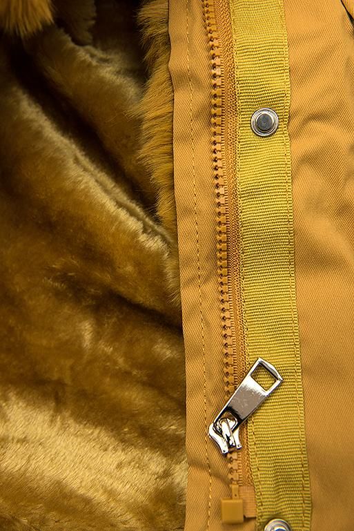 Yellow parka jacket with soft faux fur lining