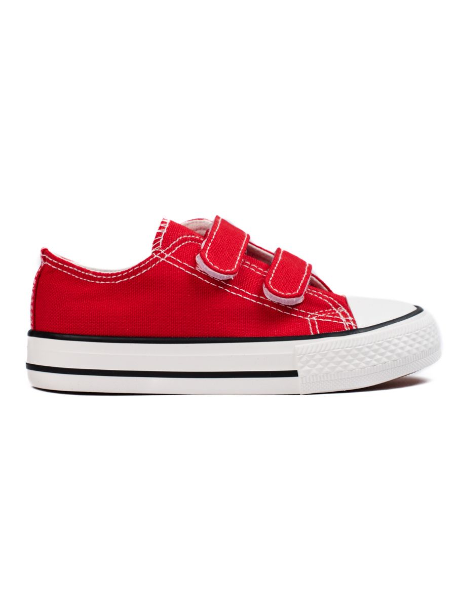 Red children's sneakers with velcro