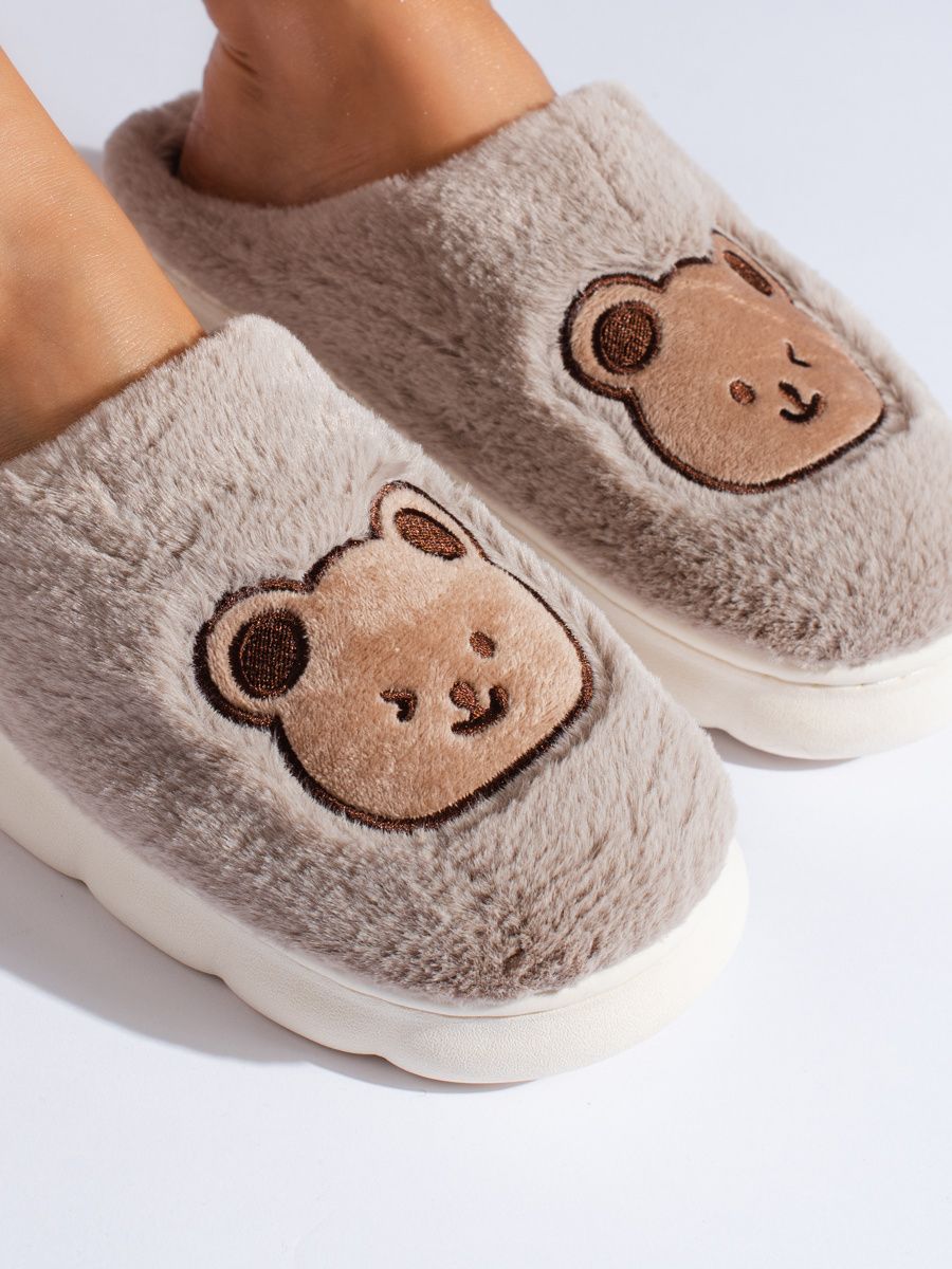 Dark beige fur slippers TEDDY