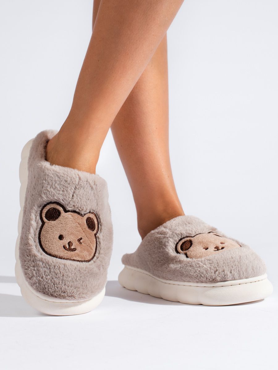 Dark beige fur slippers TEDDY