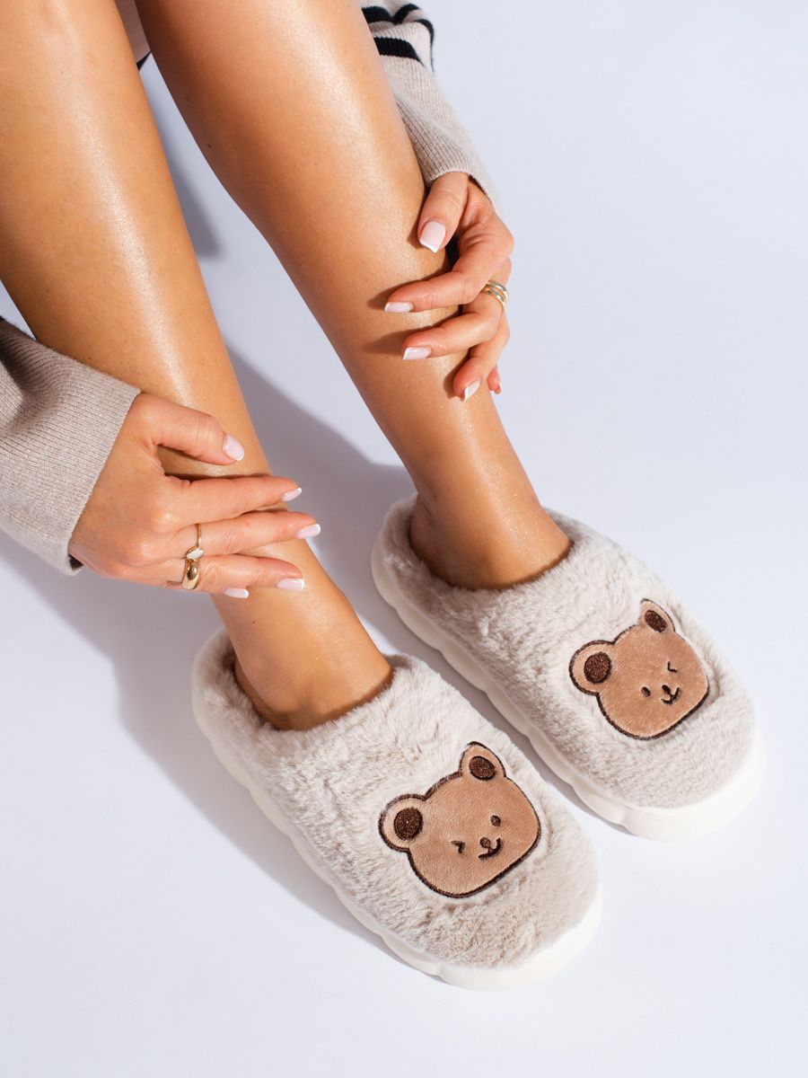 Light beige fur slippers TEDDY