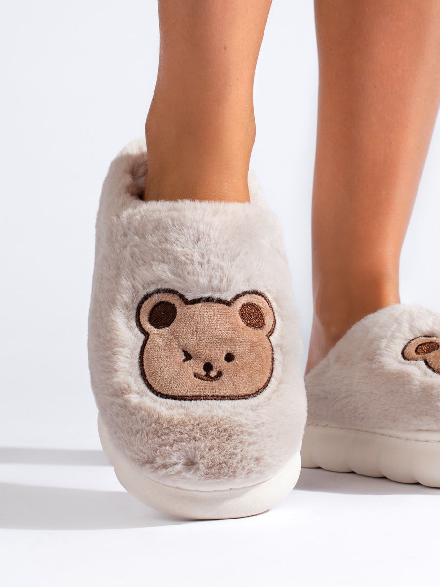 Light beige fur slippers TEDDY