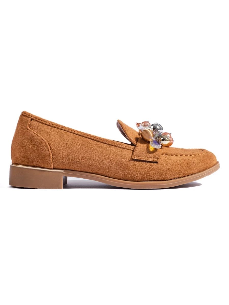 Moccasins with Crystals in Camel Color