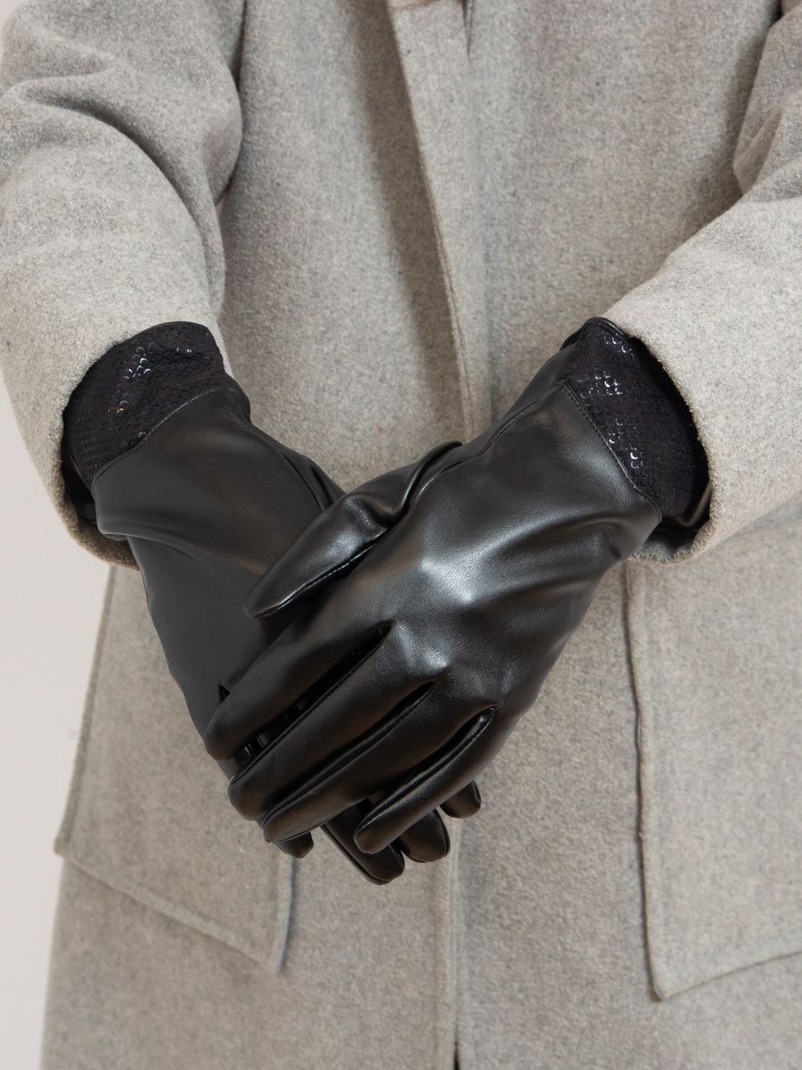 Black leather women's gloves