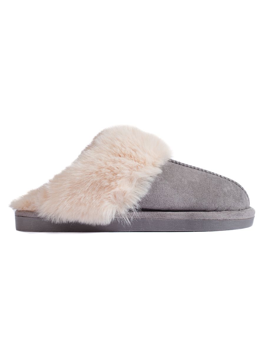 Grey women's slippers with faux fur