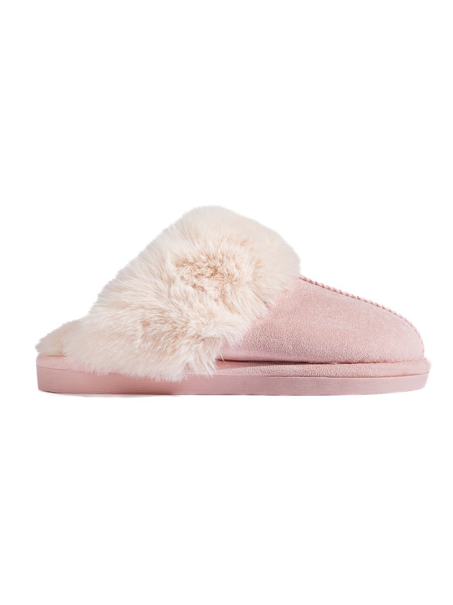 Light pink women's slippers with faux fur