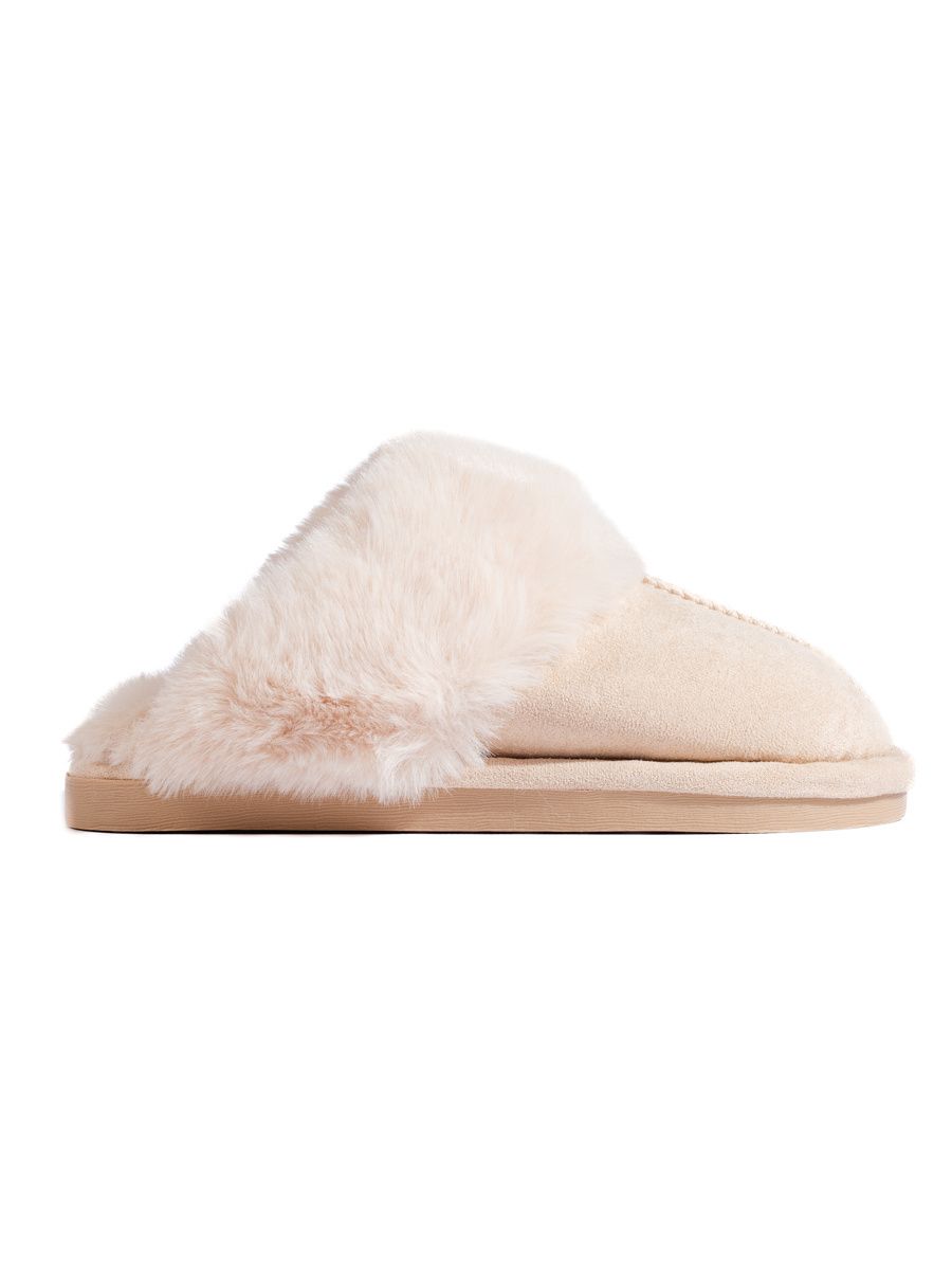 Cream women's slippers with faux fur