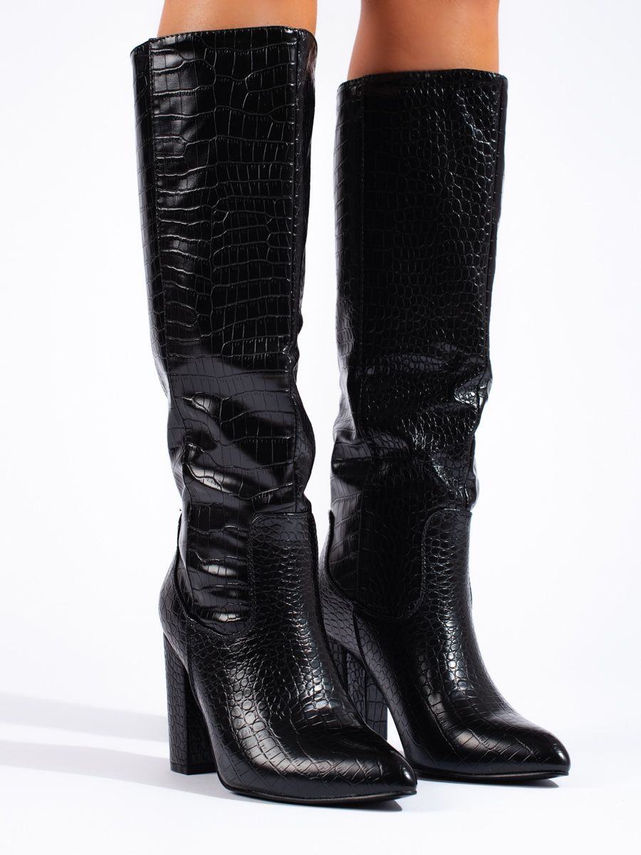 Black high women's boots made of eco-leather