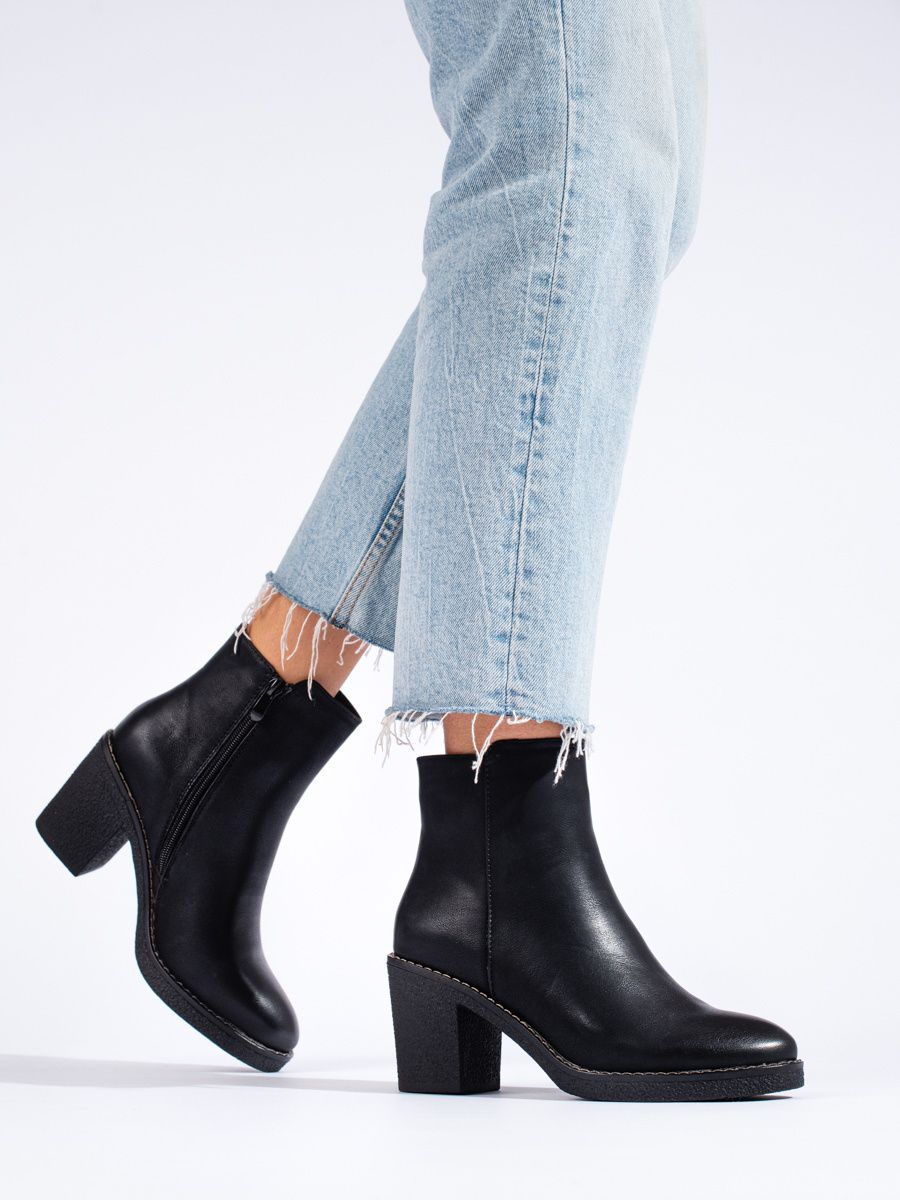 Black classic ankle boots made of eco-leather