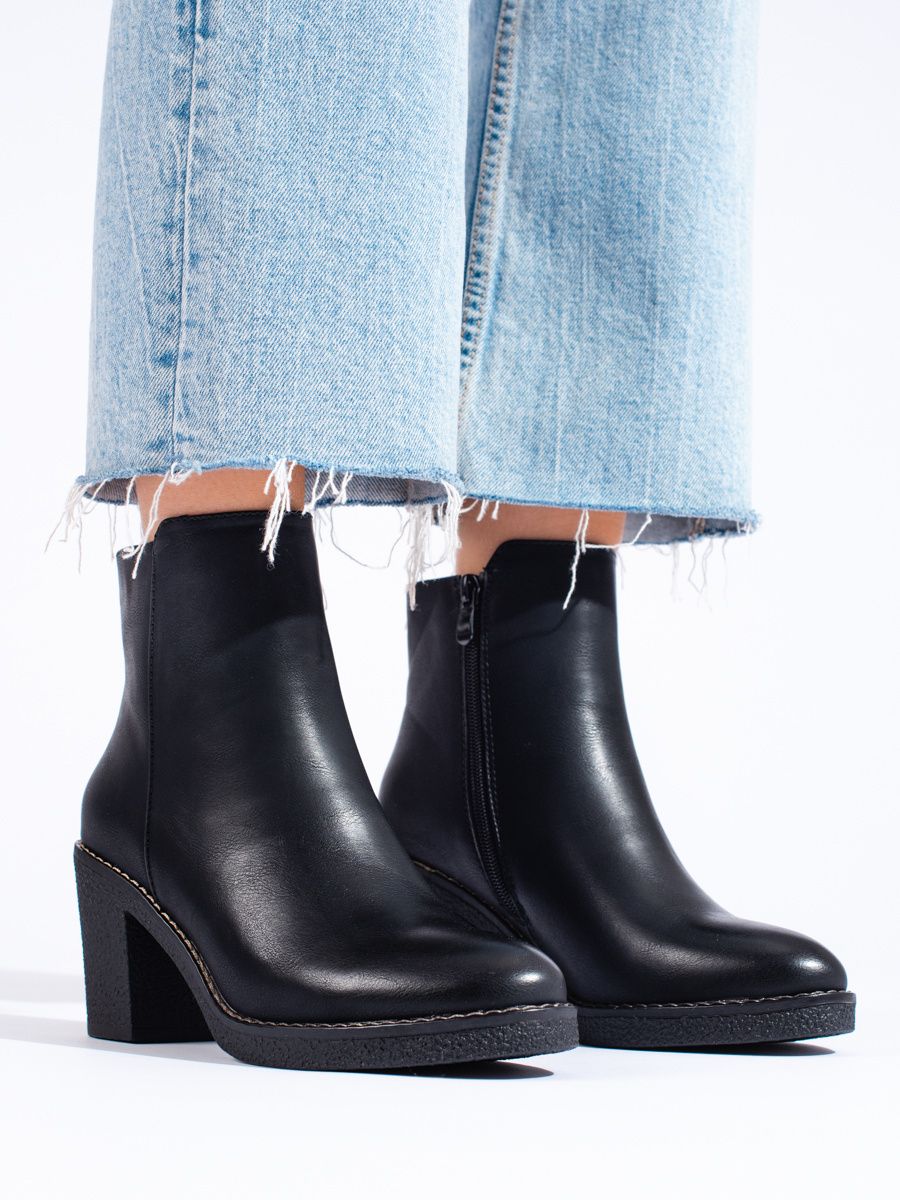 Black classic ankle boots made of eco-leather