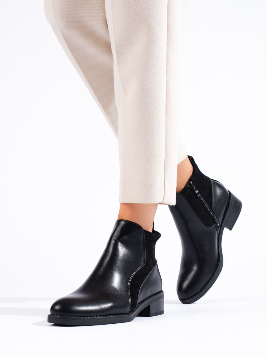Black ankle boots with a low heel