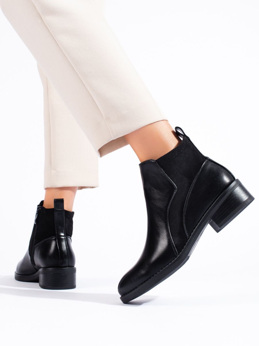 Black ankle boots with a low heel