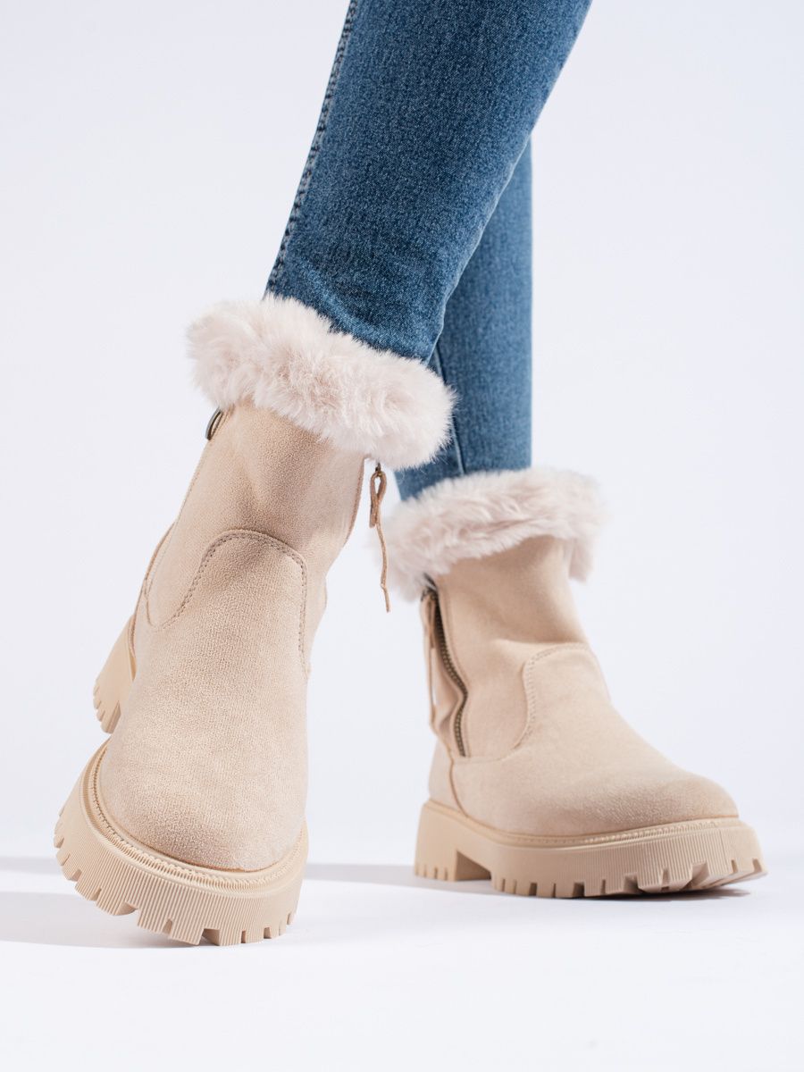 Beige suede ankle boots