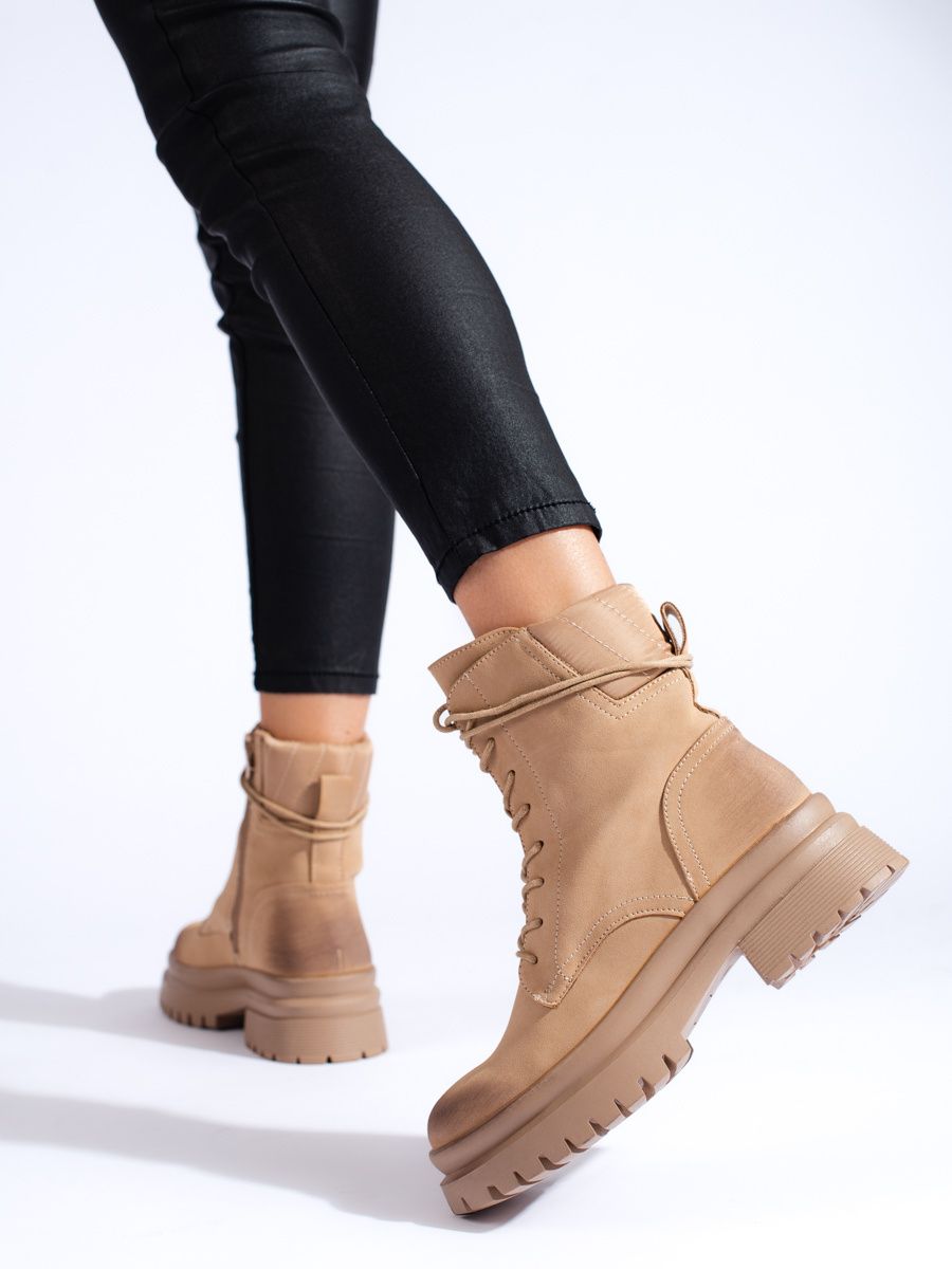 Beige suede women's boots