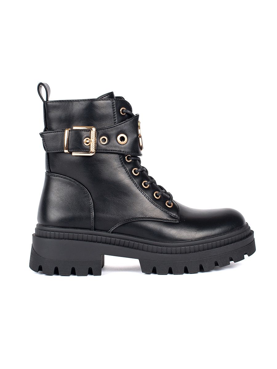 Black Women's Ankle Boots with Decorative Strap