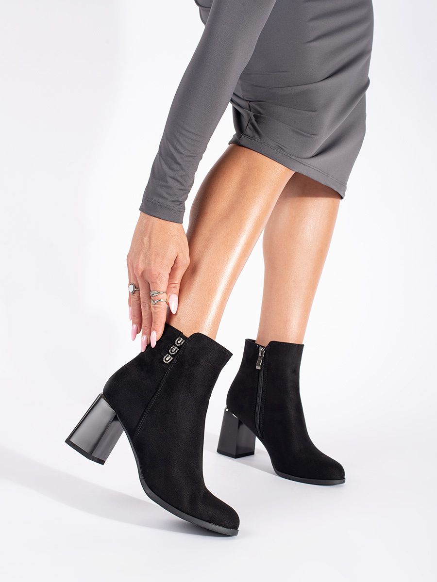 Black Suede Ankle Boots with Block Heel