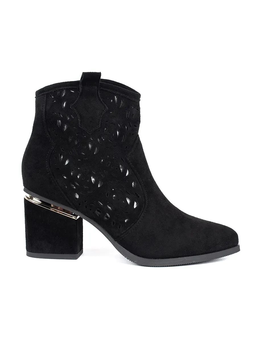Black Perforated Ankle Boots