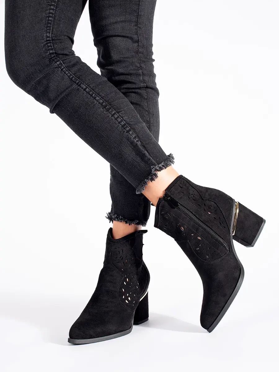 Black Perforated Ankle Boots