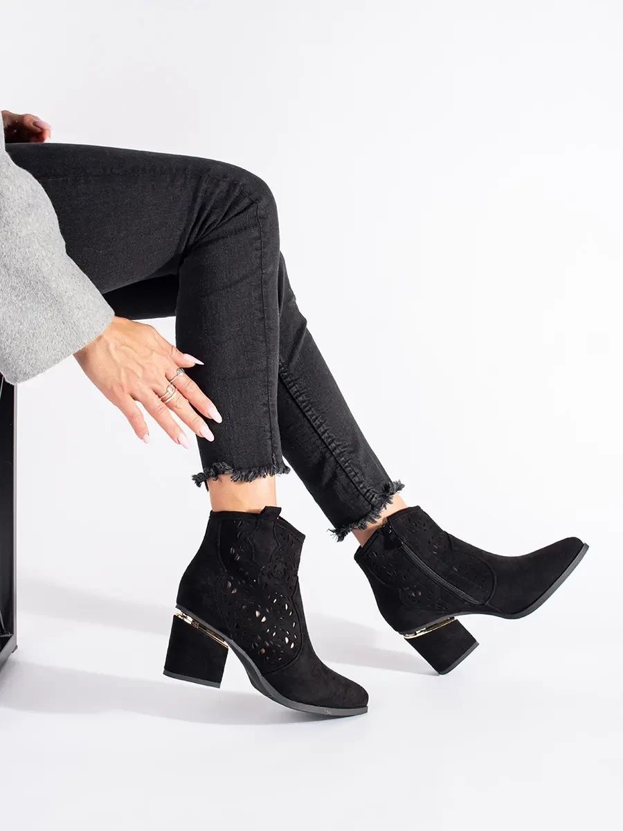 Black Perforated Ankle Boots