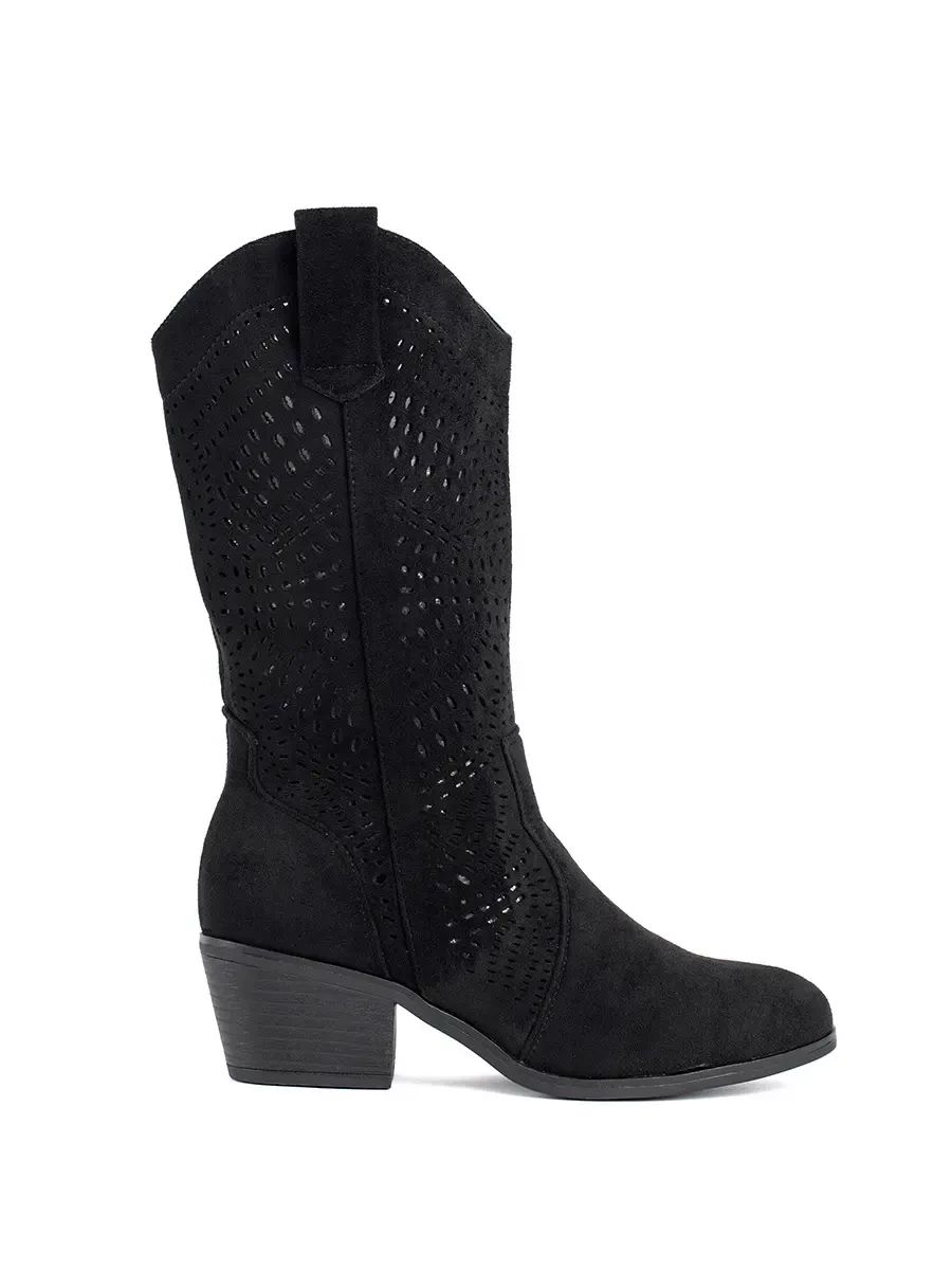 Black Perforated Ankle Boots