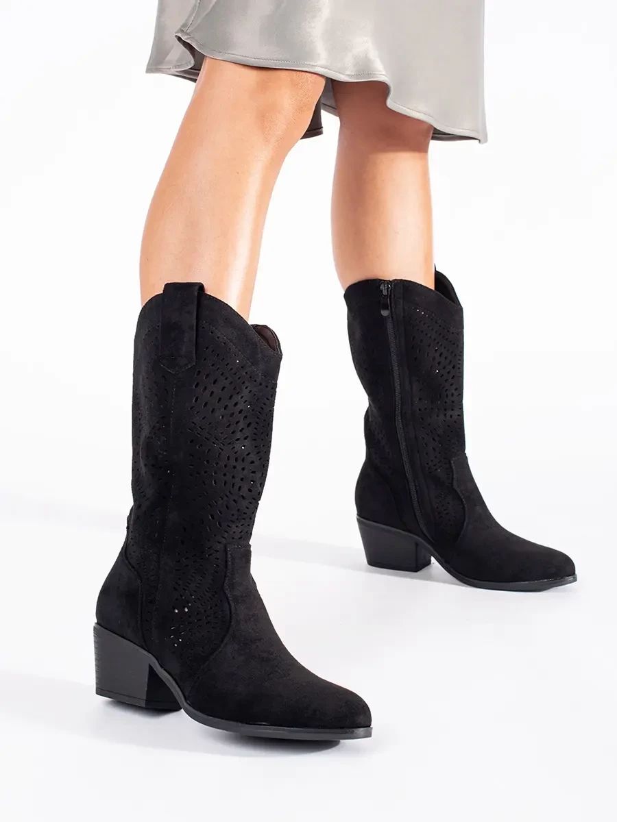 Black Perforated Ankle Boots