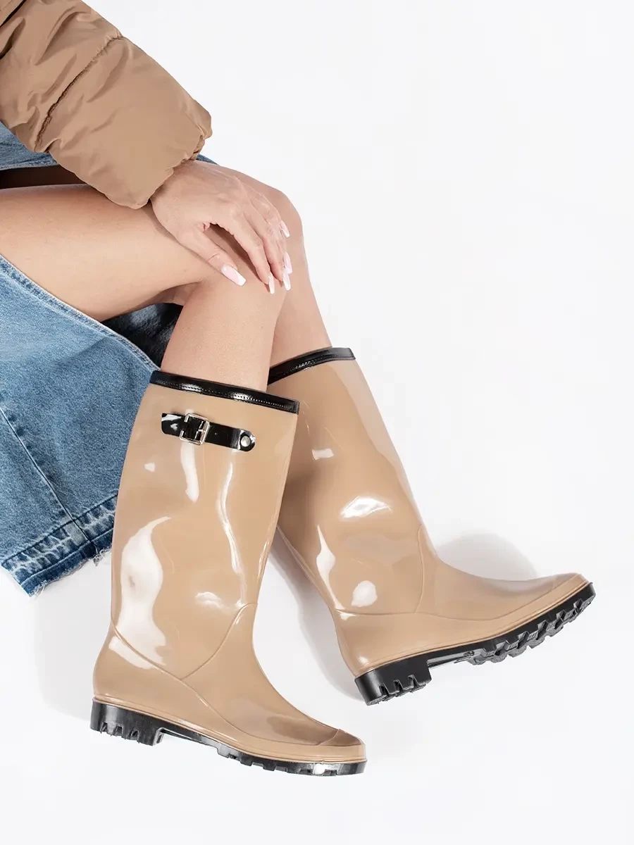 Beige High Gloss Rain Boots