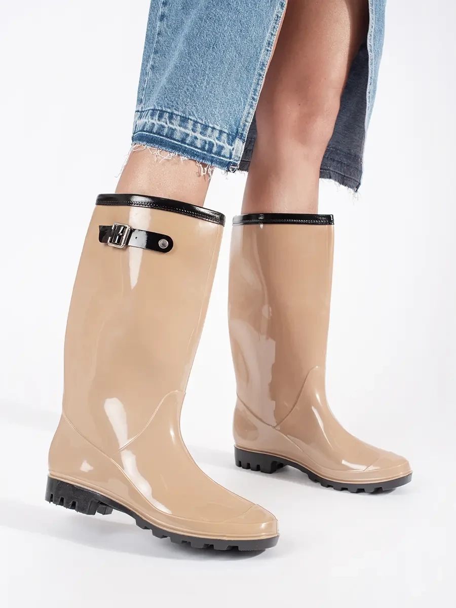 Beige High Gloss Rain Boots