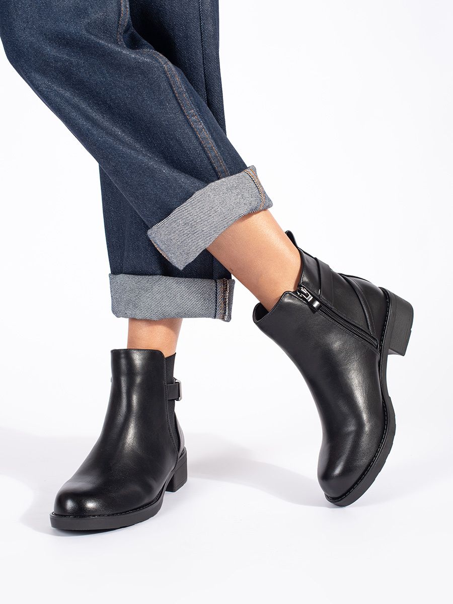 Black Women's Ankle Boots with Low Heel