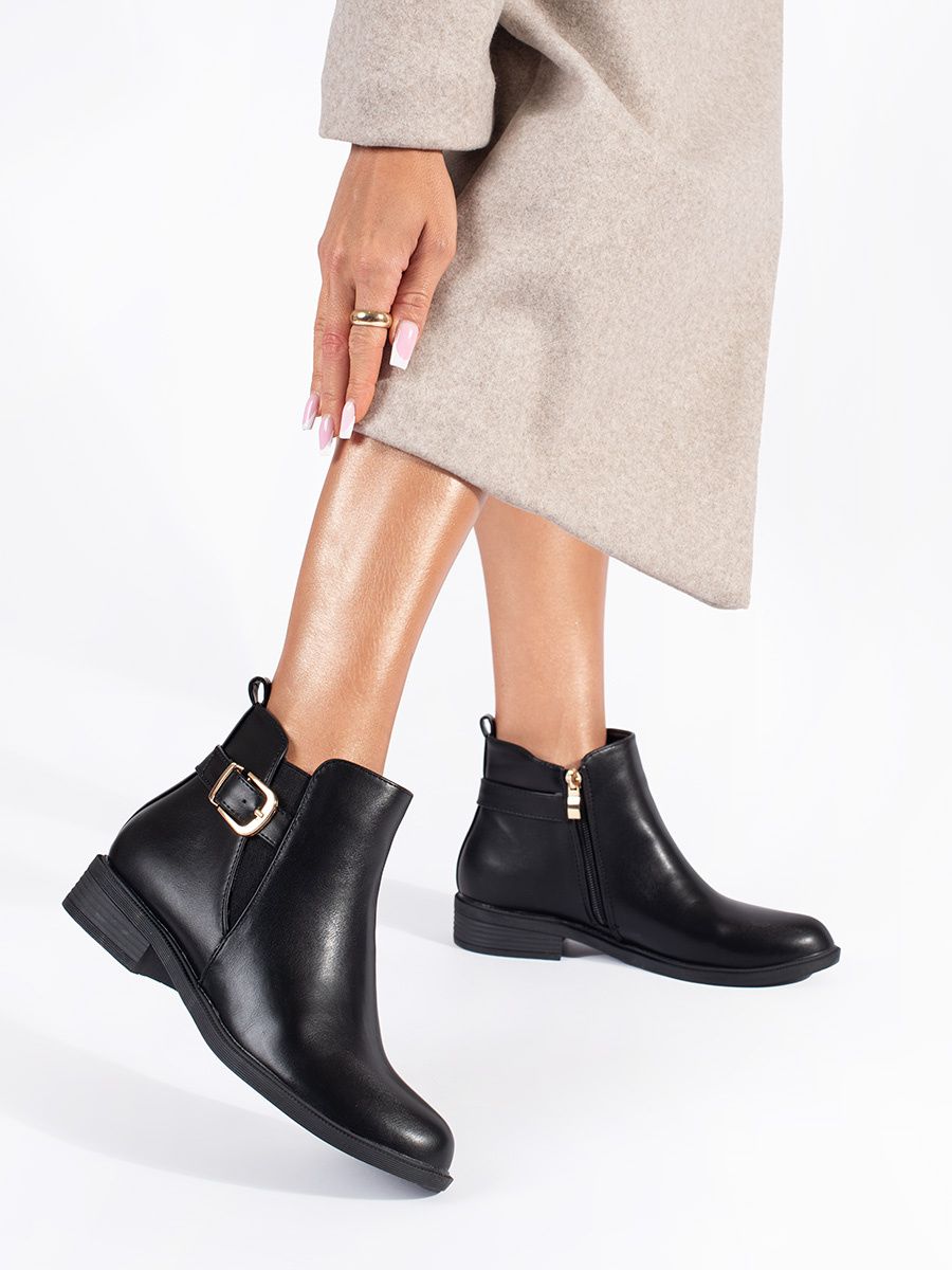 Black Women's Ankle Boots with Golden Details
