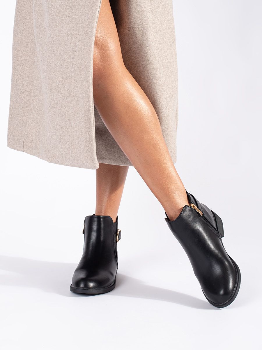 Black Women's Ankle Boots with Golden Details
