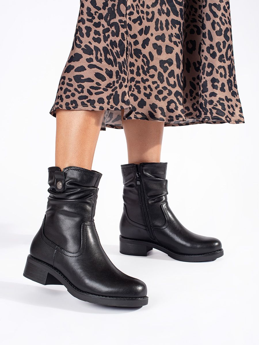 Black Leather Insulated Ankle Boots for Women Sergio Leone