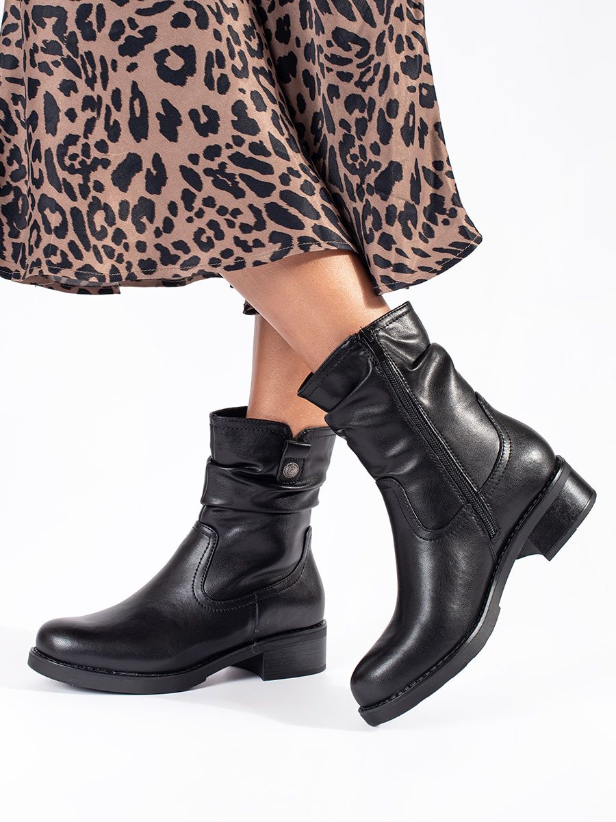 Black Leather Insulated Ankle Boots for Women Sergio Leone