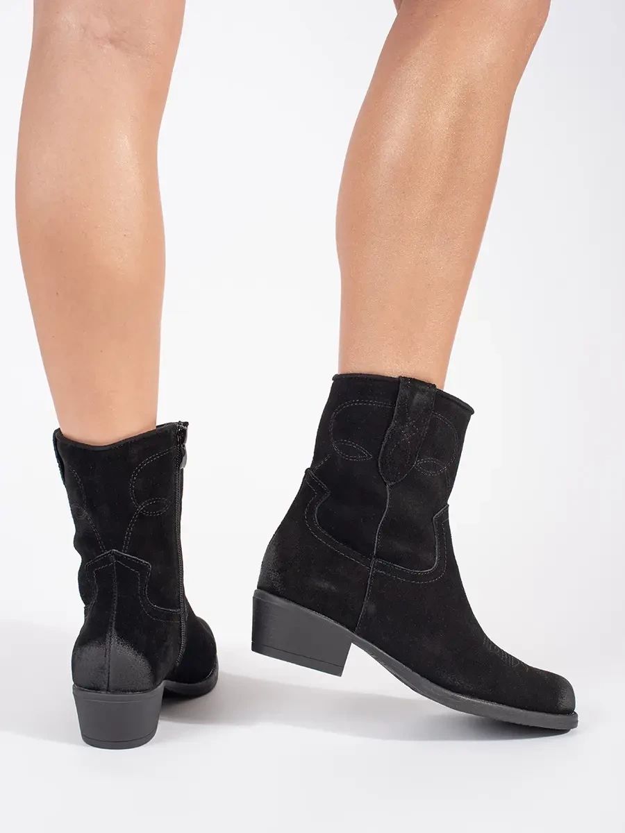 Black Leather Cowboy Ankle Boots Sergio Leone