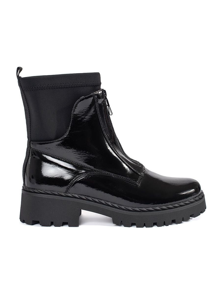 Lacquered Black Ankle Boots with Zipper