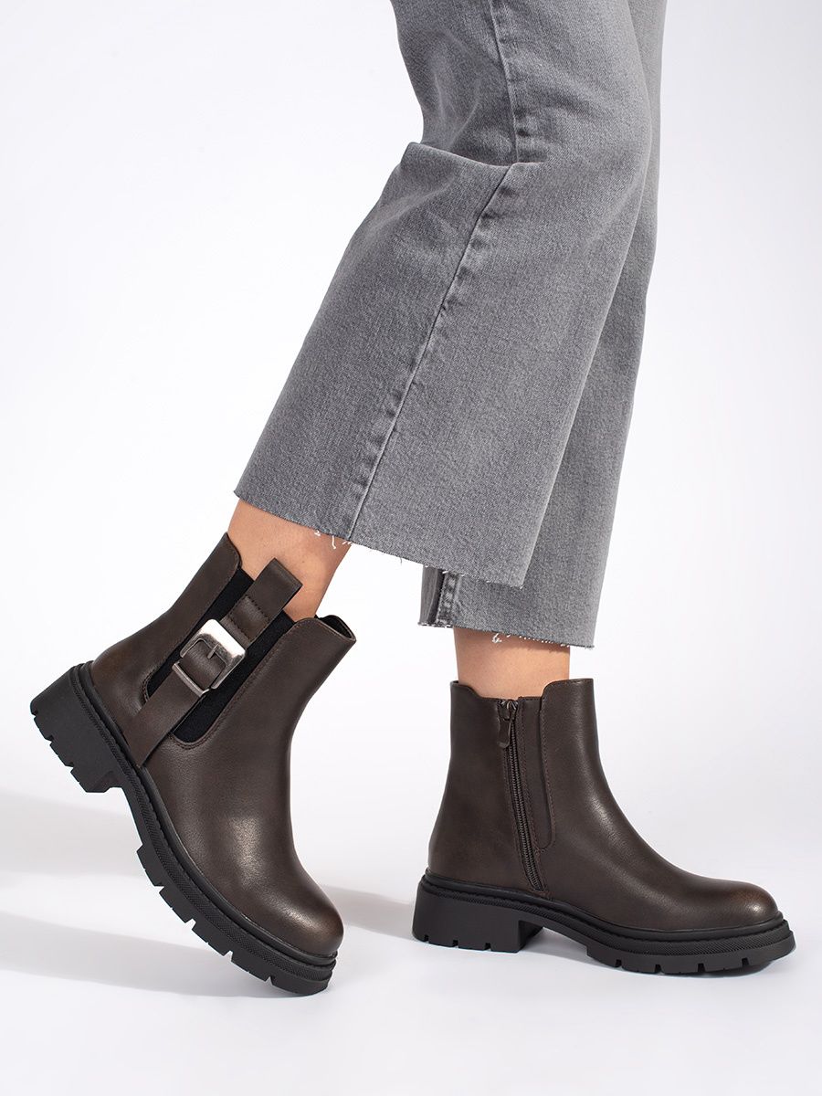 Brown Women's Ankle Boots with Buckle