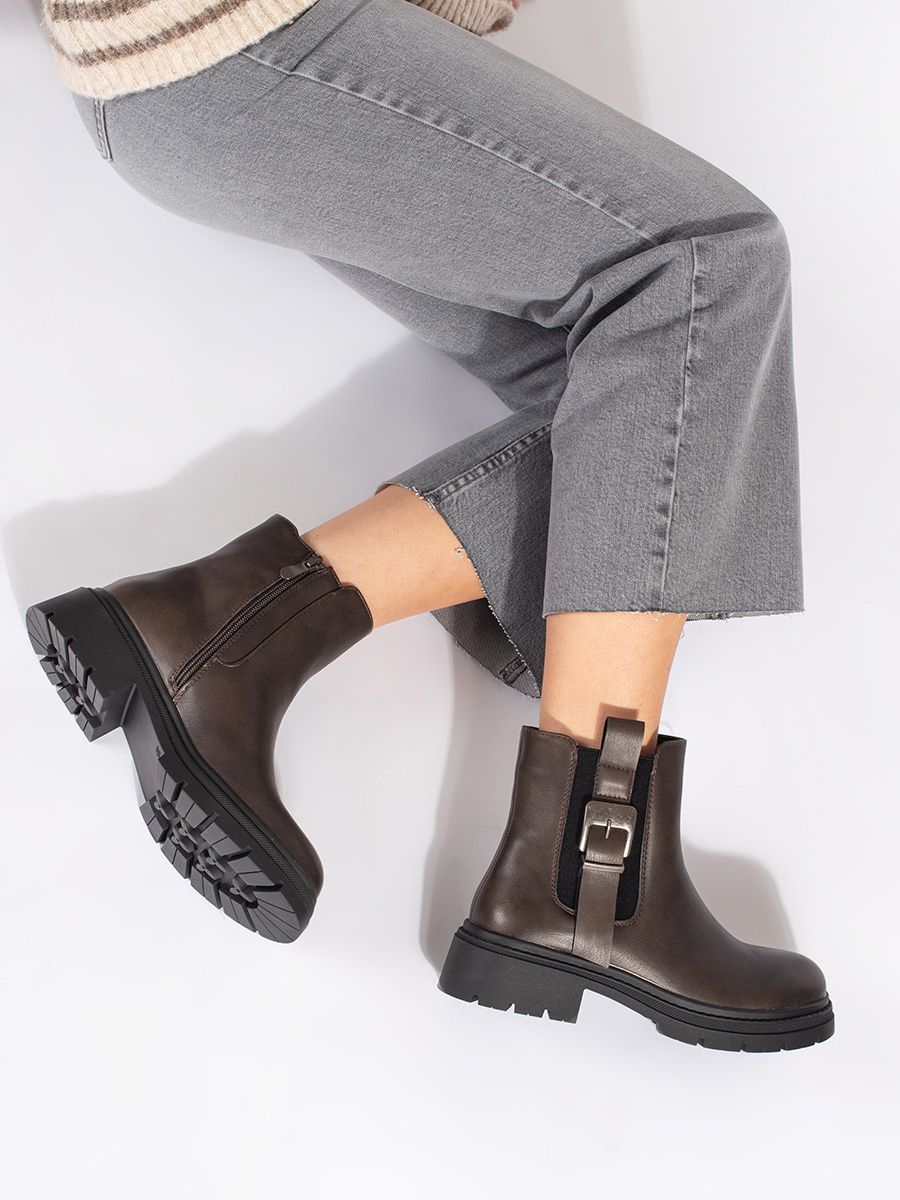 Brown Women's Ankle Boots with Buckle