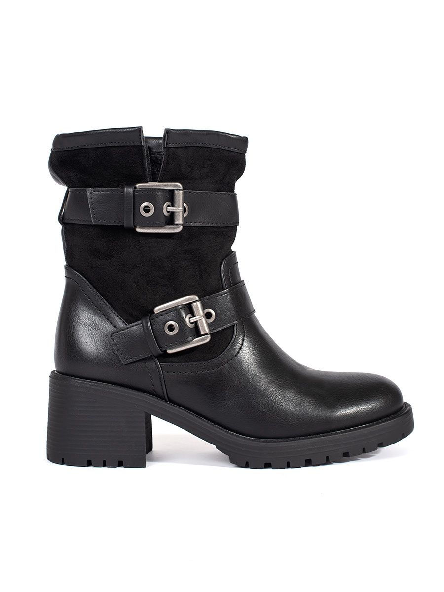 Black Women's Ankle Boots with Heels and Buckles