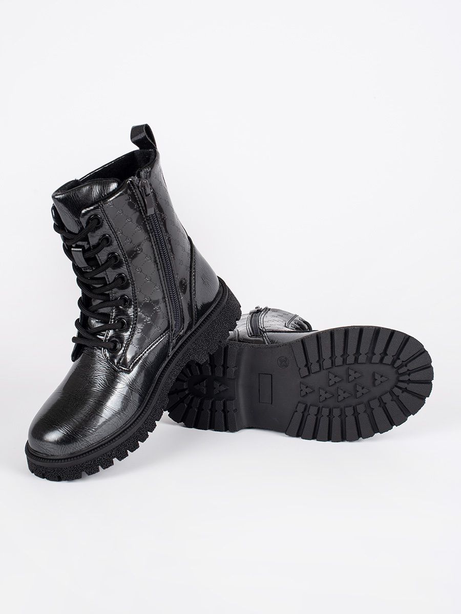 Black Patent Girls' Lace-Up Boots