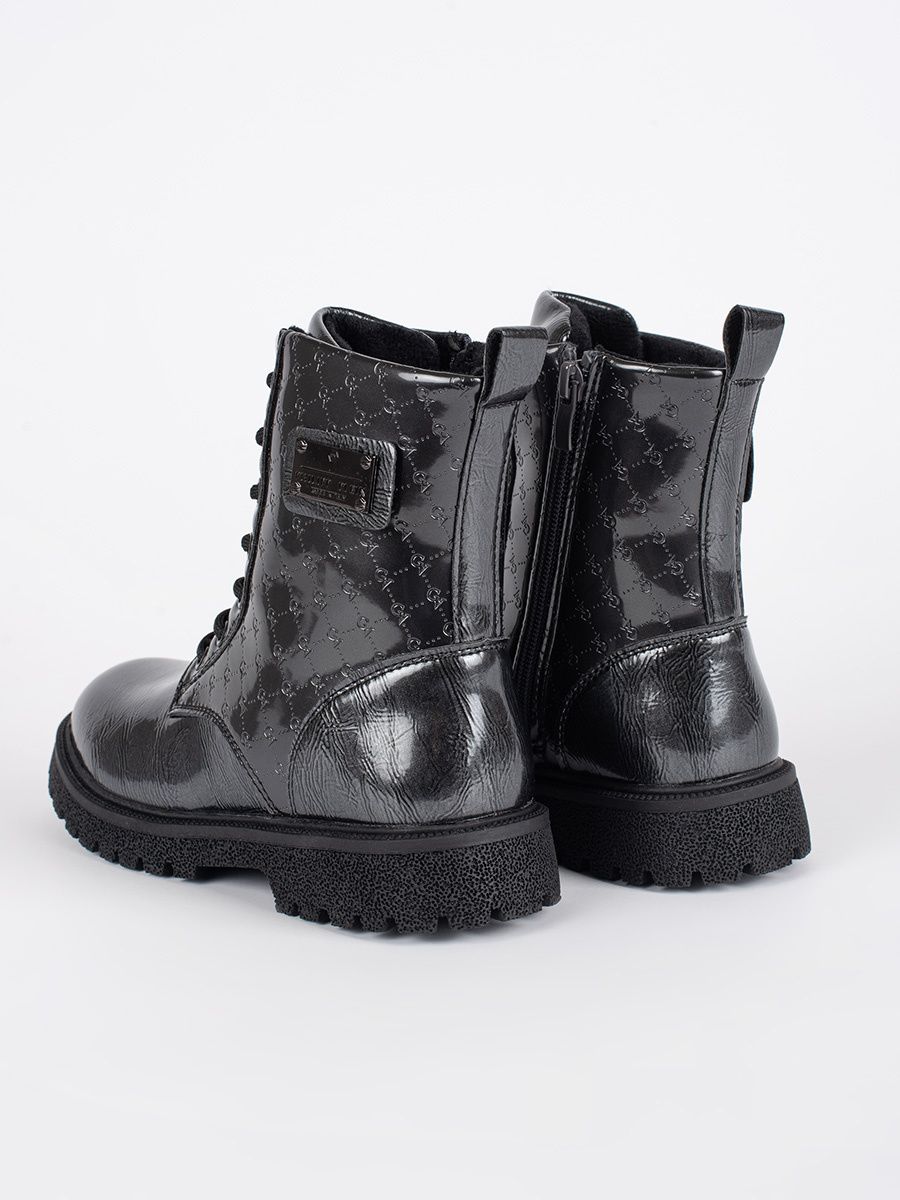 Black Patent Girls' Lace-Up Boots