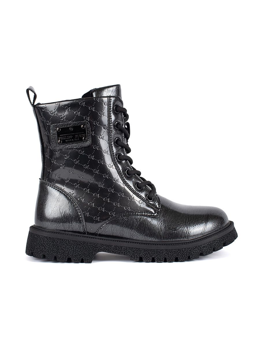 Black Patent Girls' Lace-Up Boots