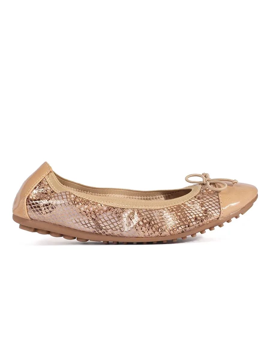 Beige Ballerinas with Elastic in Snake Print