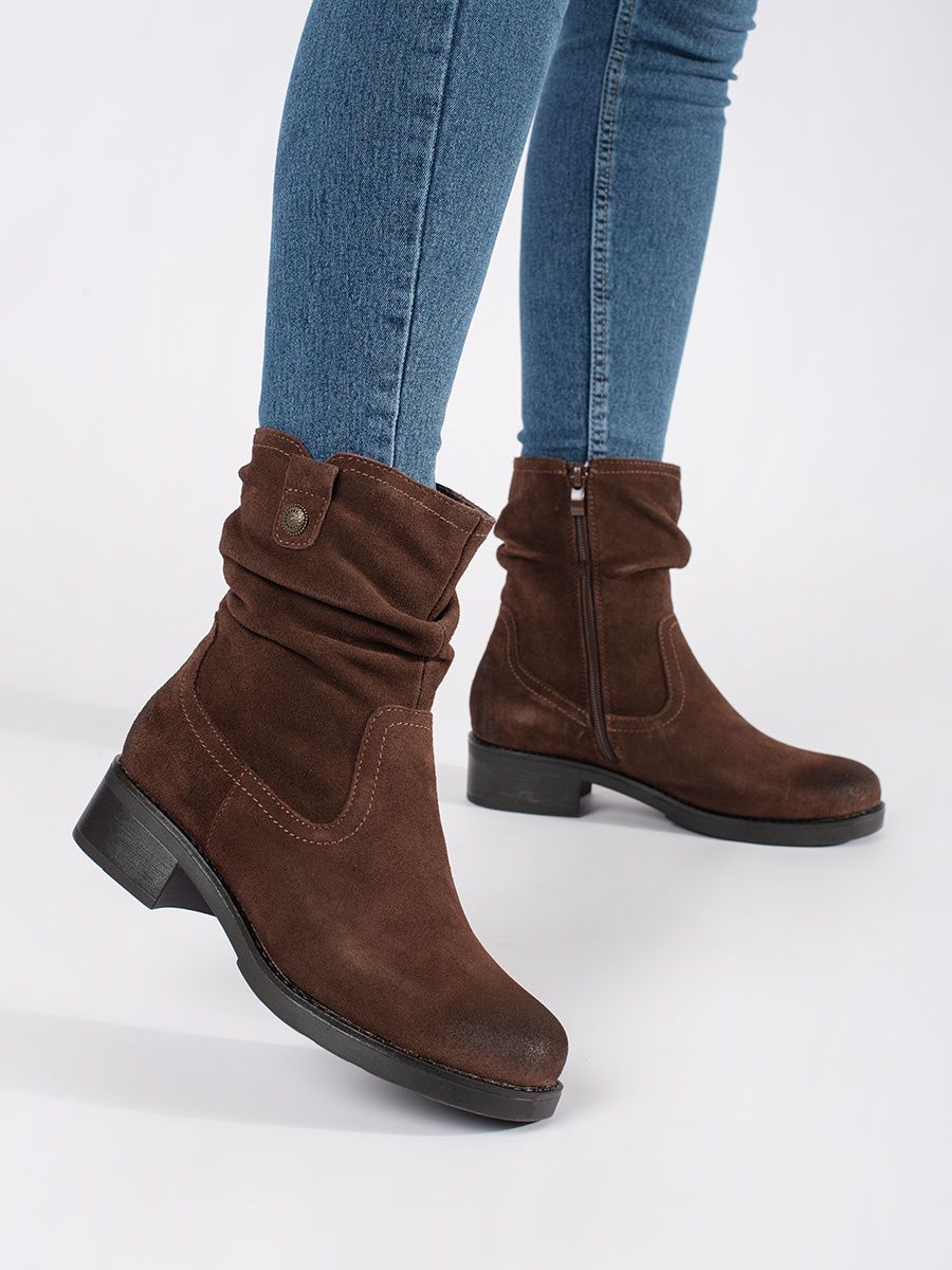 Brown Leather Ankle Boots with Ruffled Shaft by Sergio Leone