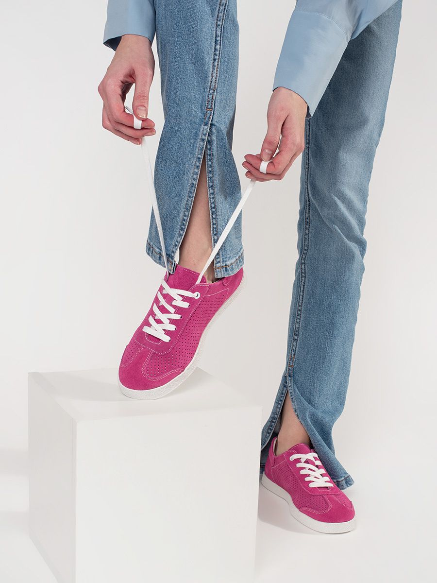 Pink Perforated Sneakers in Natural Leather