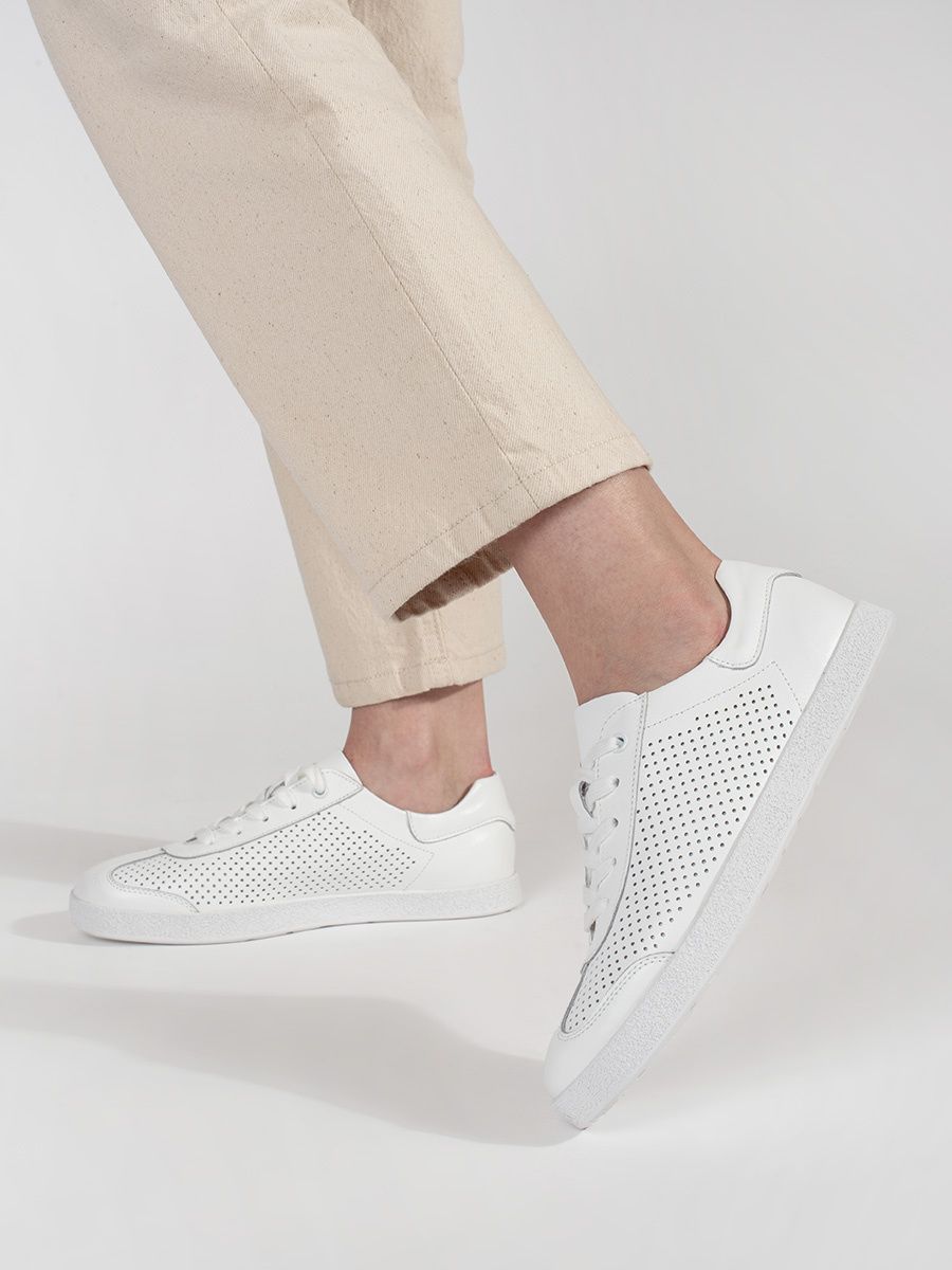White Perforated Sneakers Made of Natural Leather