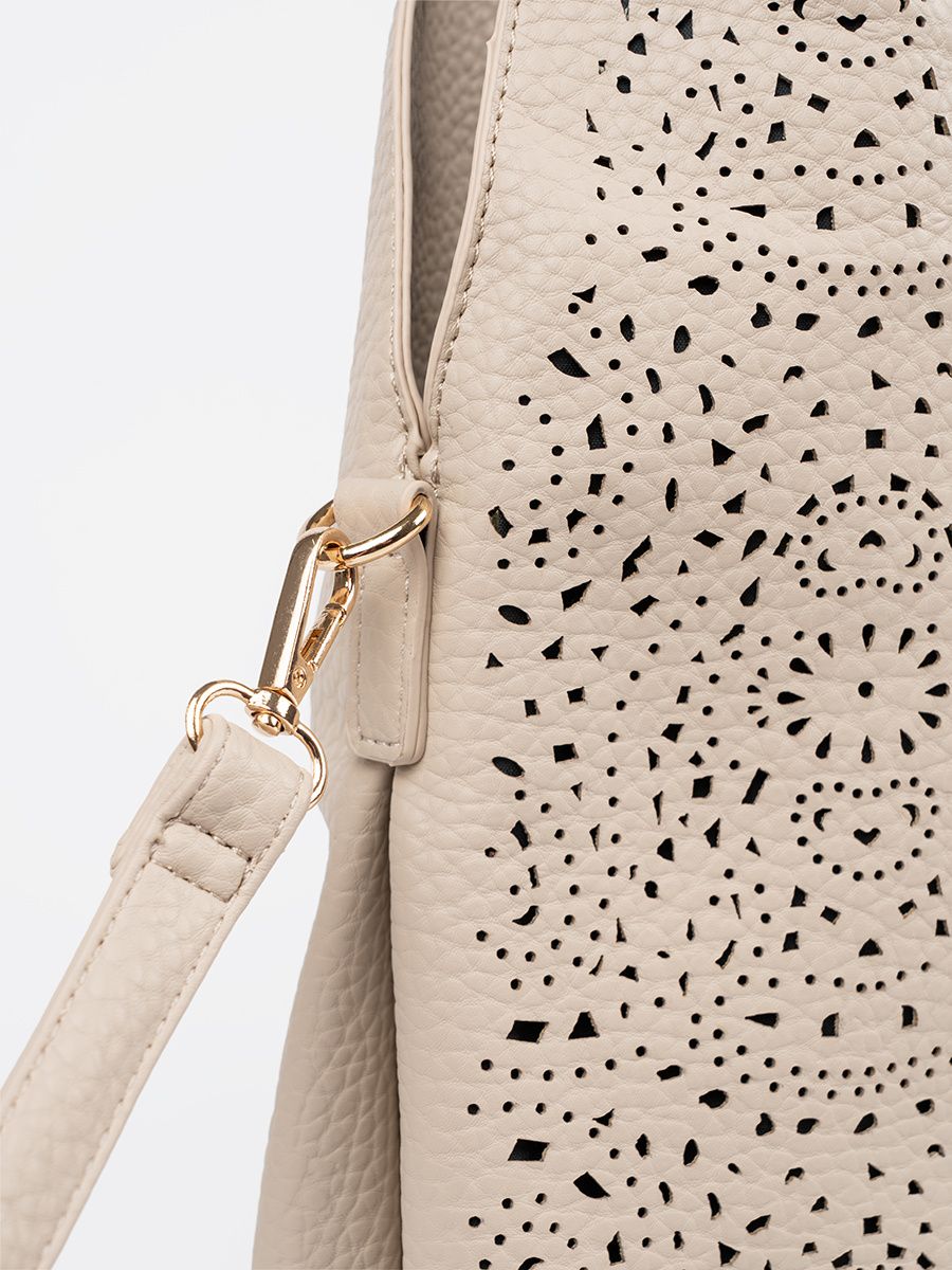 Beige Perforated Shoulder Bag