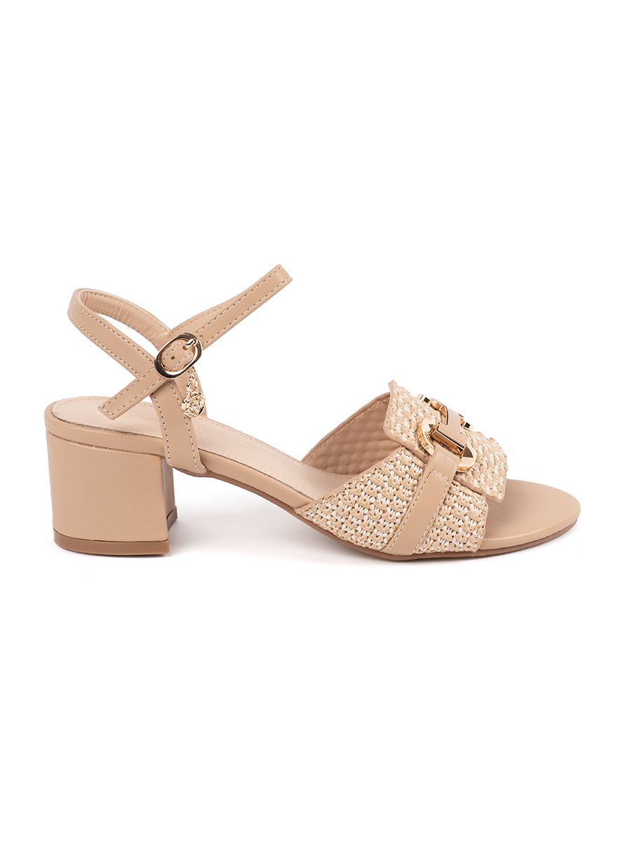 Beige Women's Sandals with Medium Heel