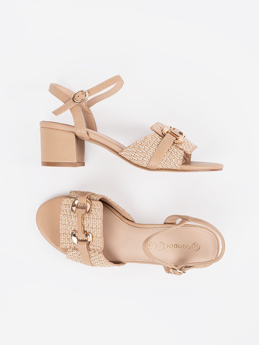 Beige Women's Sandals with Medium Heel